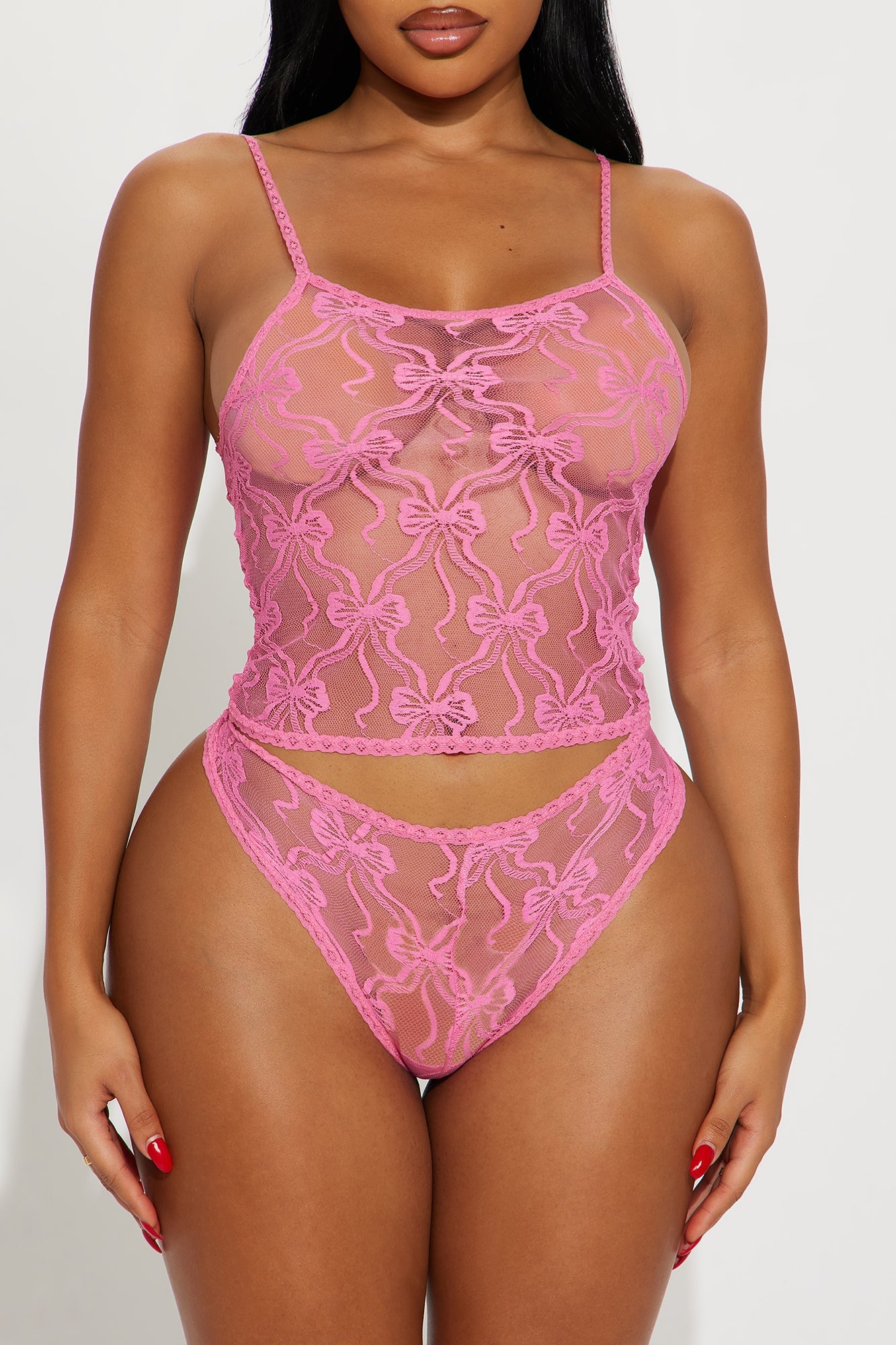 Pretty And Playful Lace 2 Piece Cami Boyshort Set - Pink