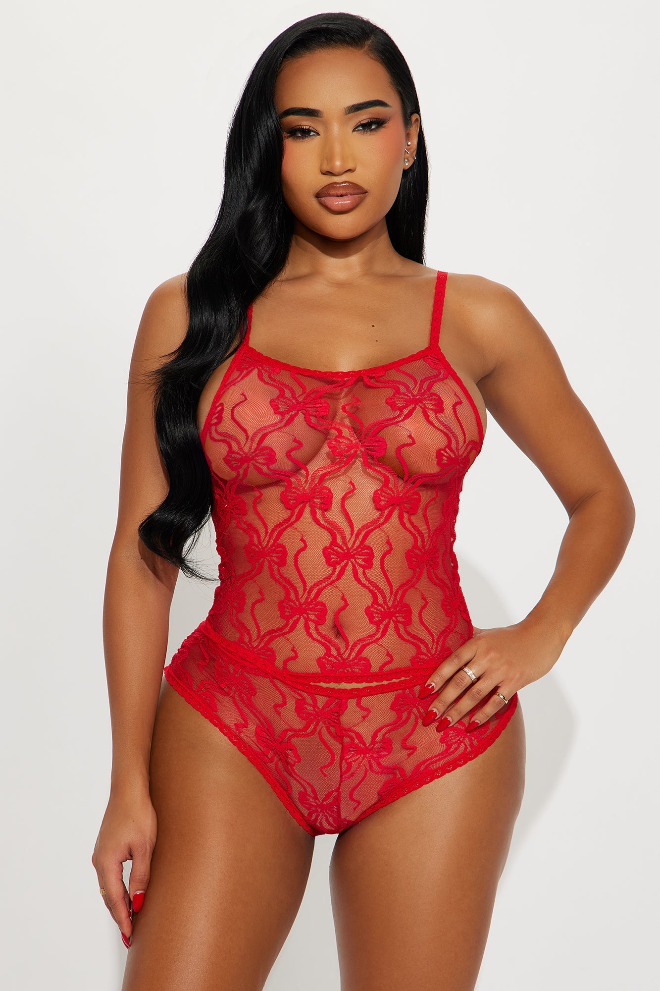 Pretty And Playful Lace 2 Piece Cami Boyshort Set - Red