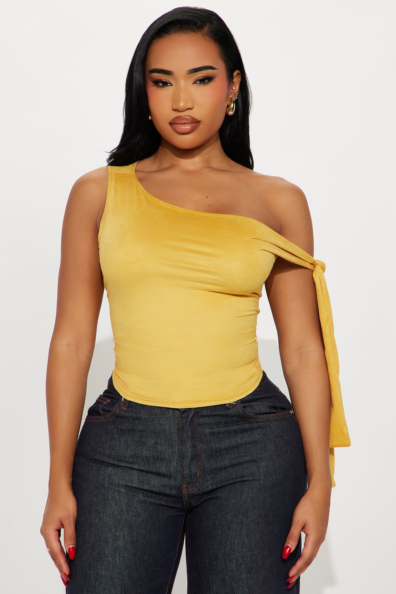 Rilla Off Shoulder Faux Suede Top - Camel