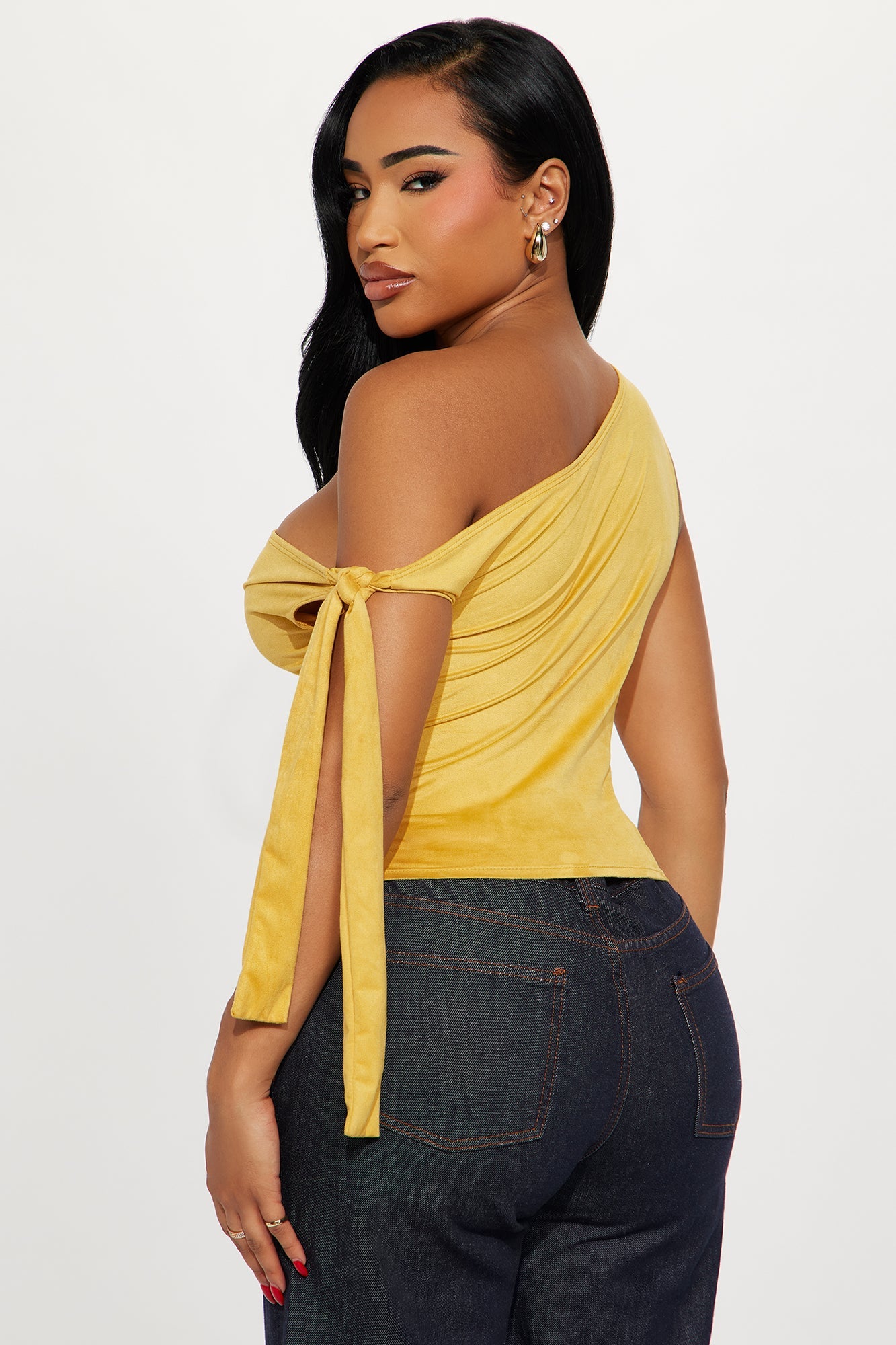 Rilla Off Shoulder Faux Suede Top - Camel
