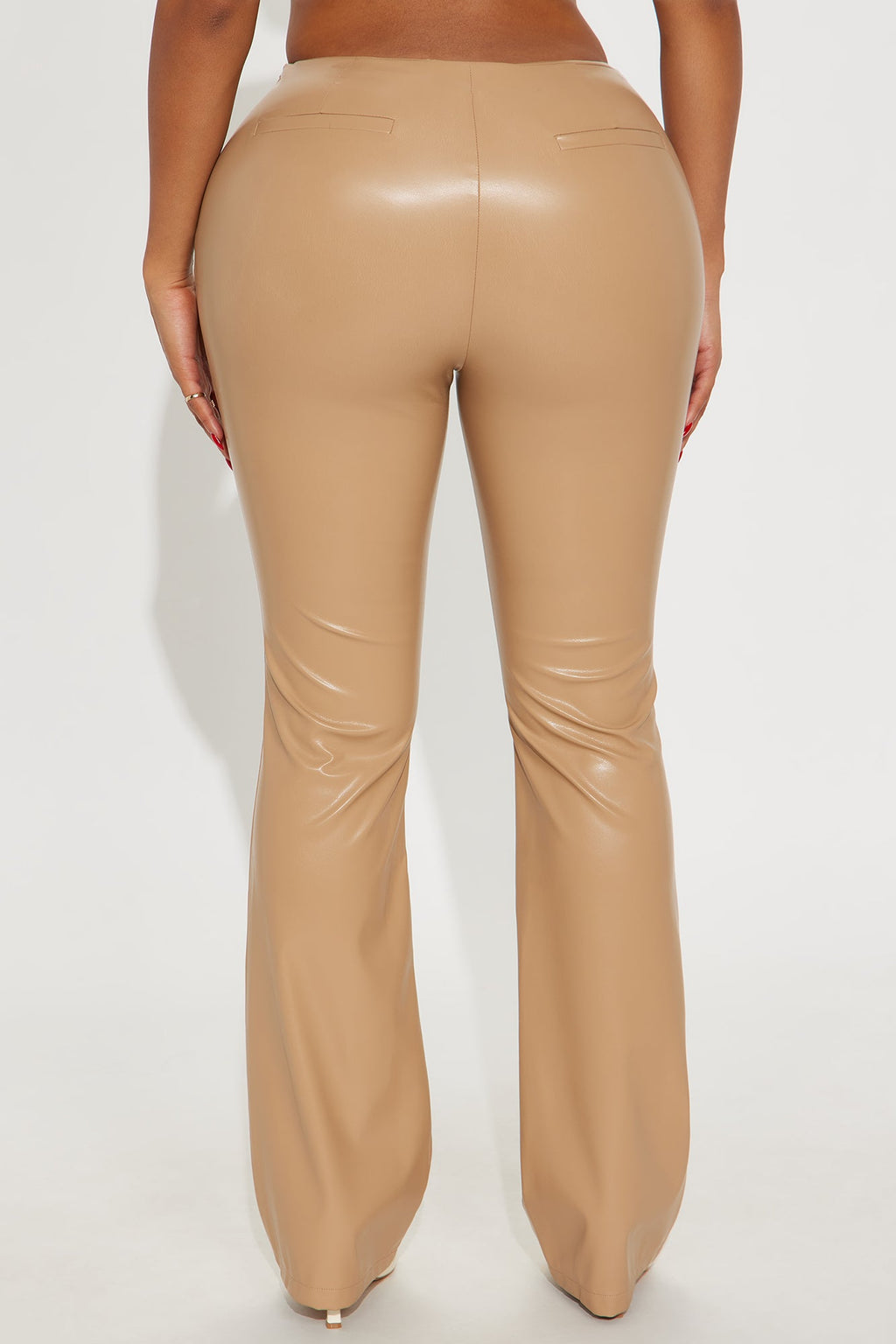 Finessed Faux Leather Flare Pant 33″ - Camel