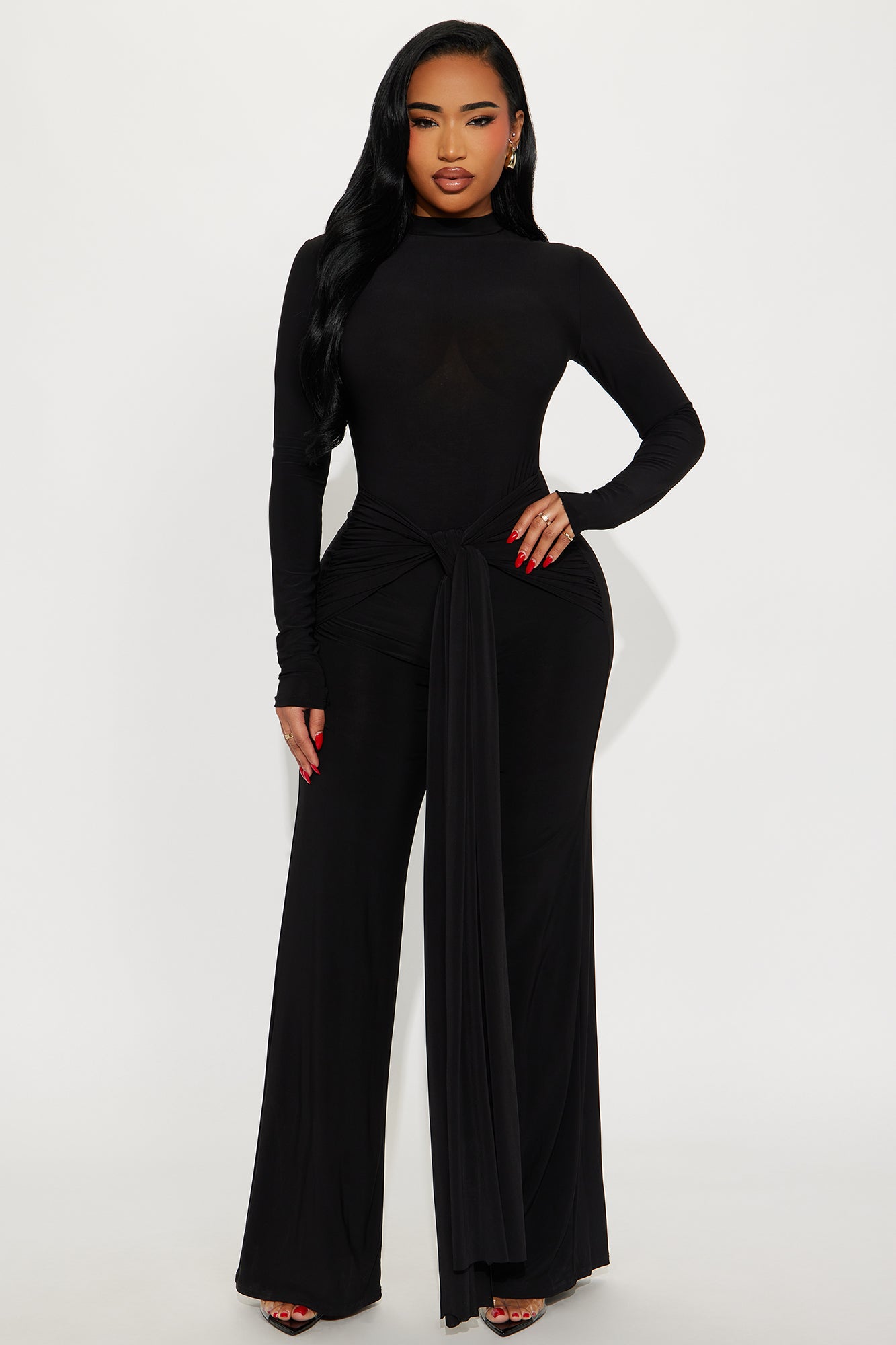 Lainey Long Sleeve Wide Leg Jumpsuit - Black