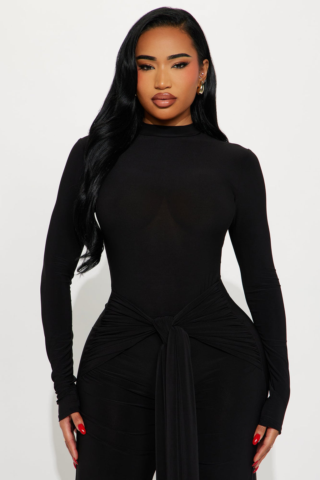 Lainey Long Sleeve Wide Leg Jumpsuit - Black