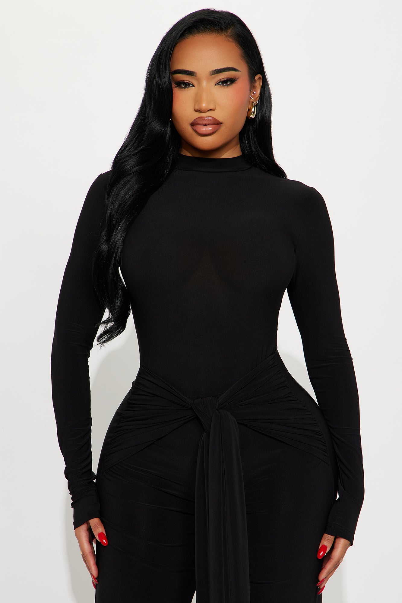 Lainey Long Sleeve Wide Leg Jumpsuit - Black