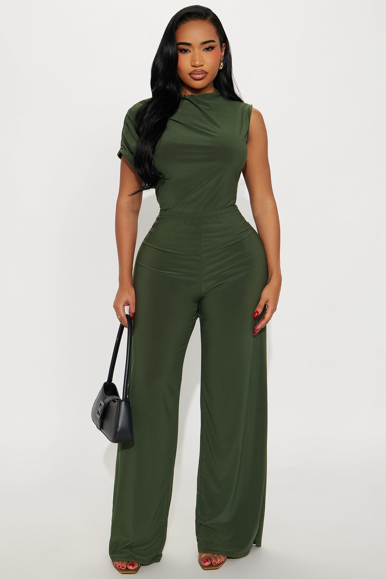 Monica Mock Neck Wide Leg Jumpsuit - Olive