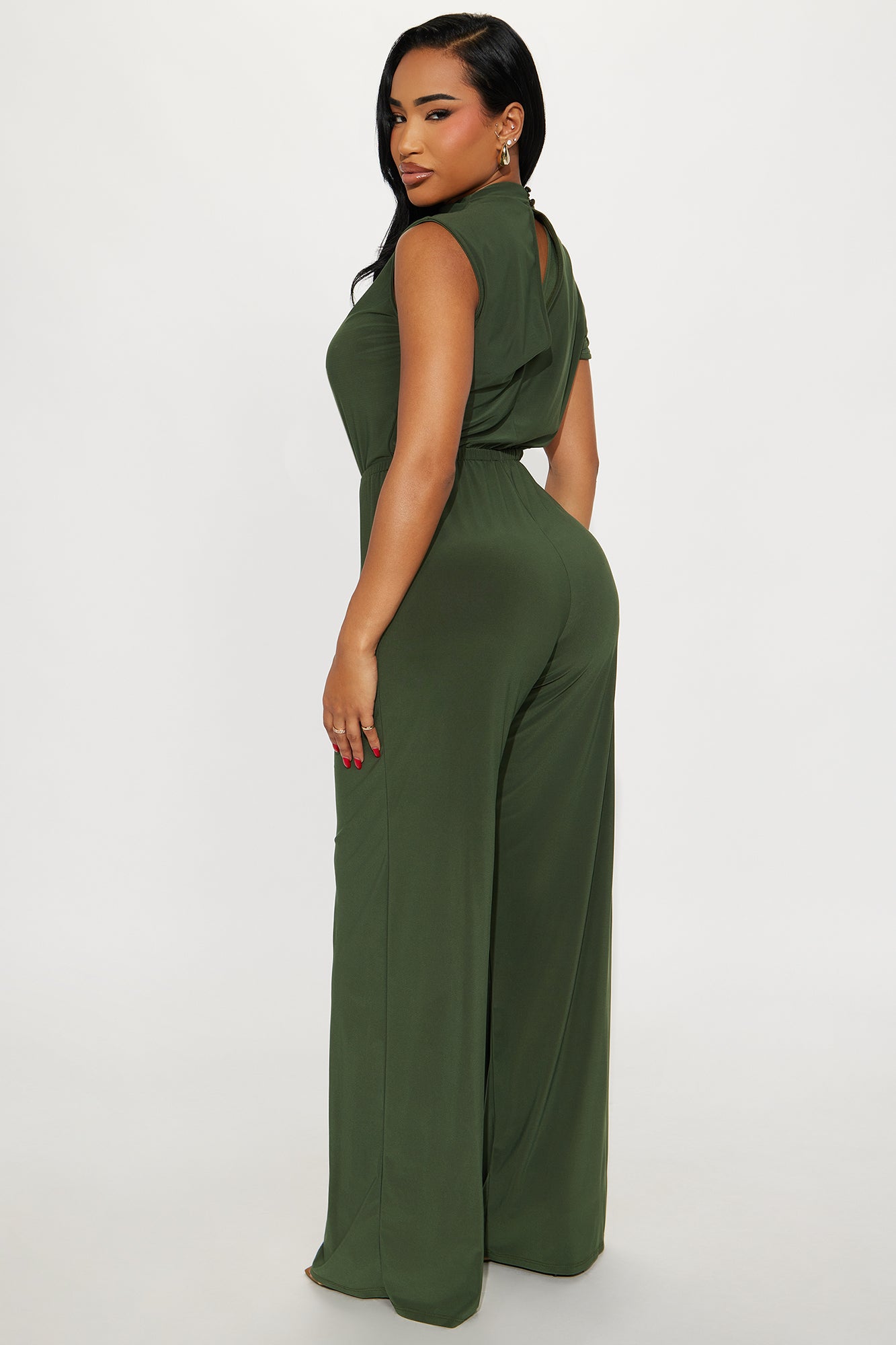 Monica Mock Neck Wide Leg Jumpsuit - Olive