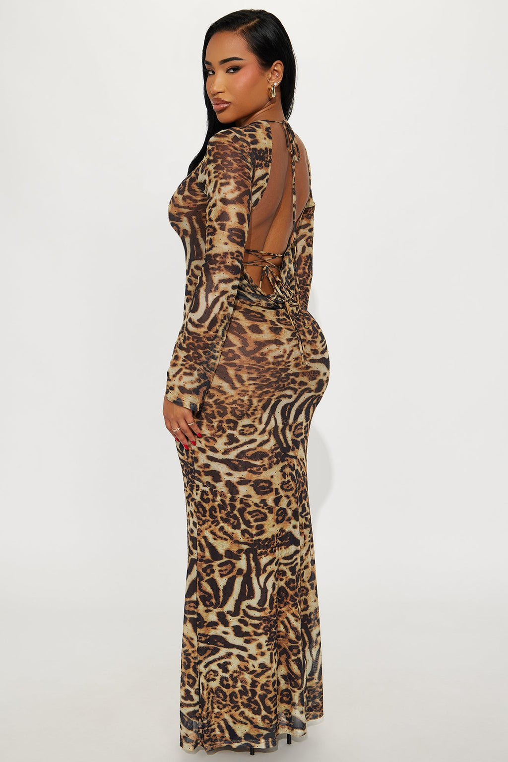Vicious Kitten Rhinestone Maxi Dress - Leopard