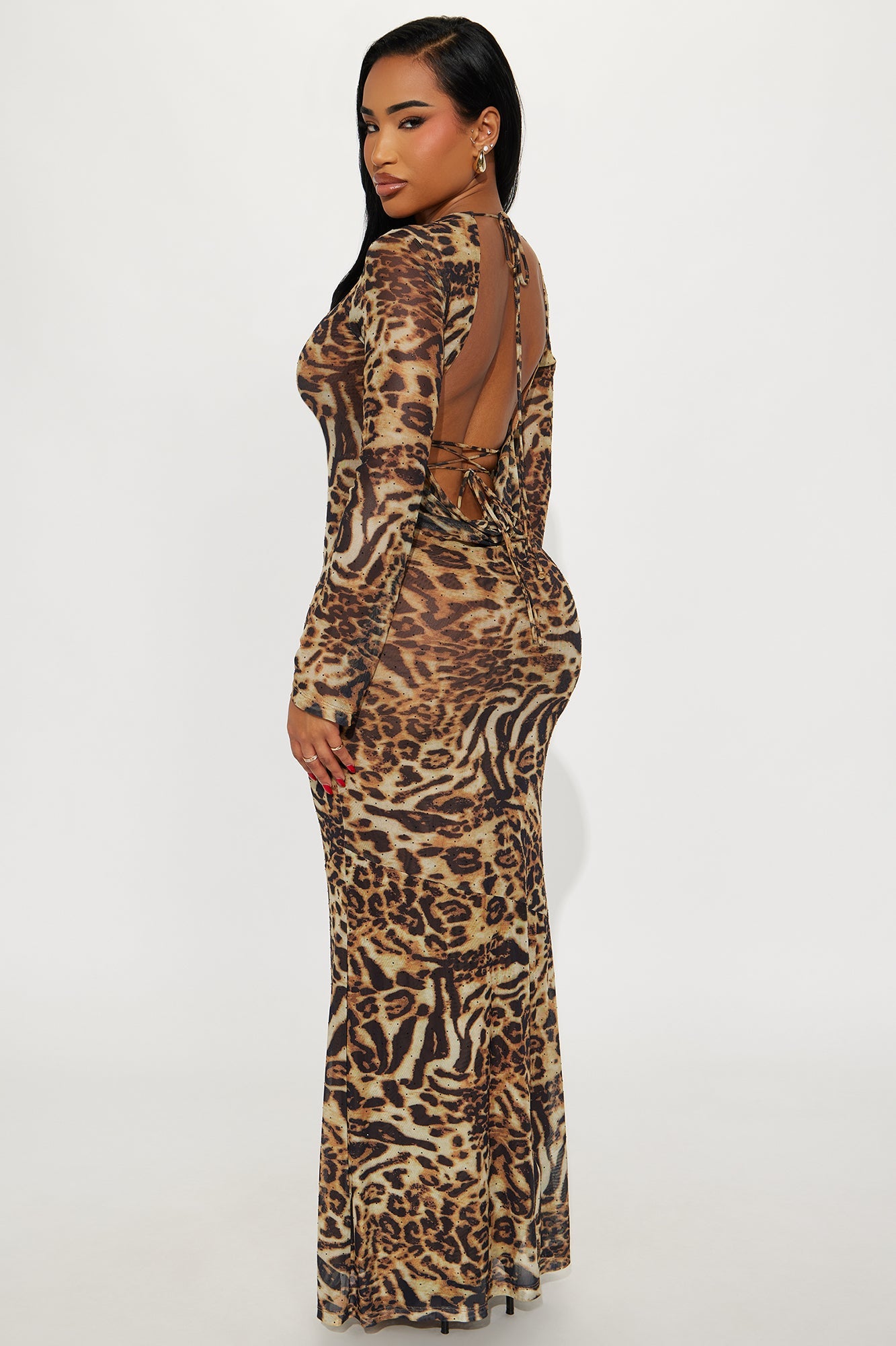 Vicious Kitten Rhinestone Maxi Dress - Leopard