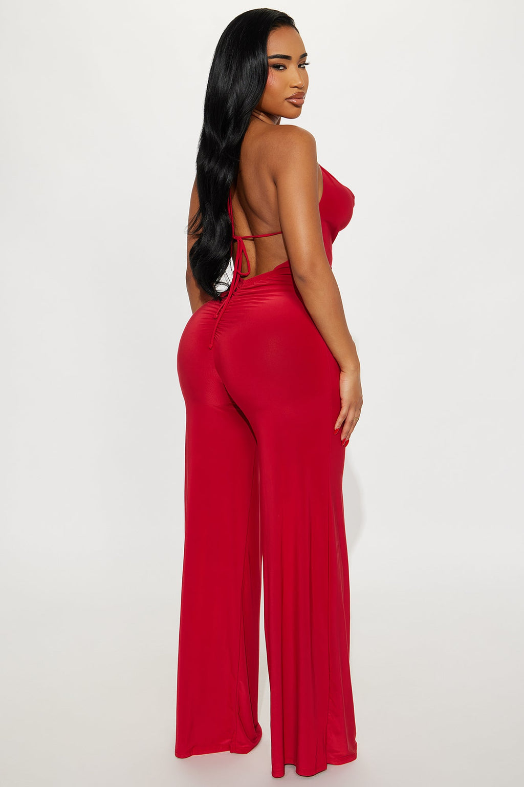 Eyes On Me Halter Wide Leg Jumpsuit - Red