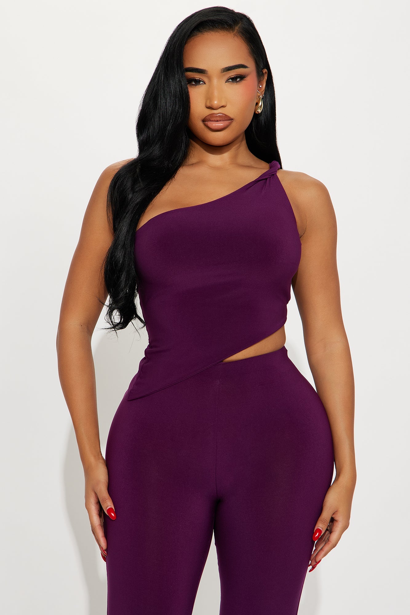 Lisa One Shoulder Pant Set - Plum 