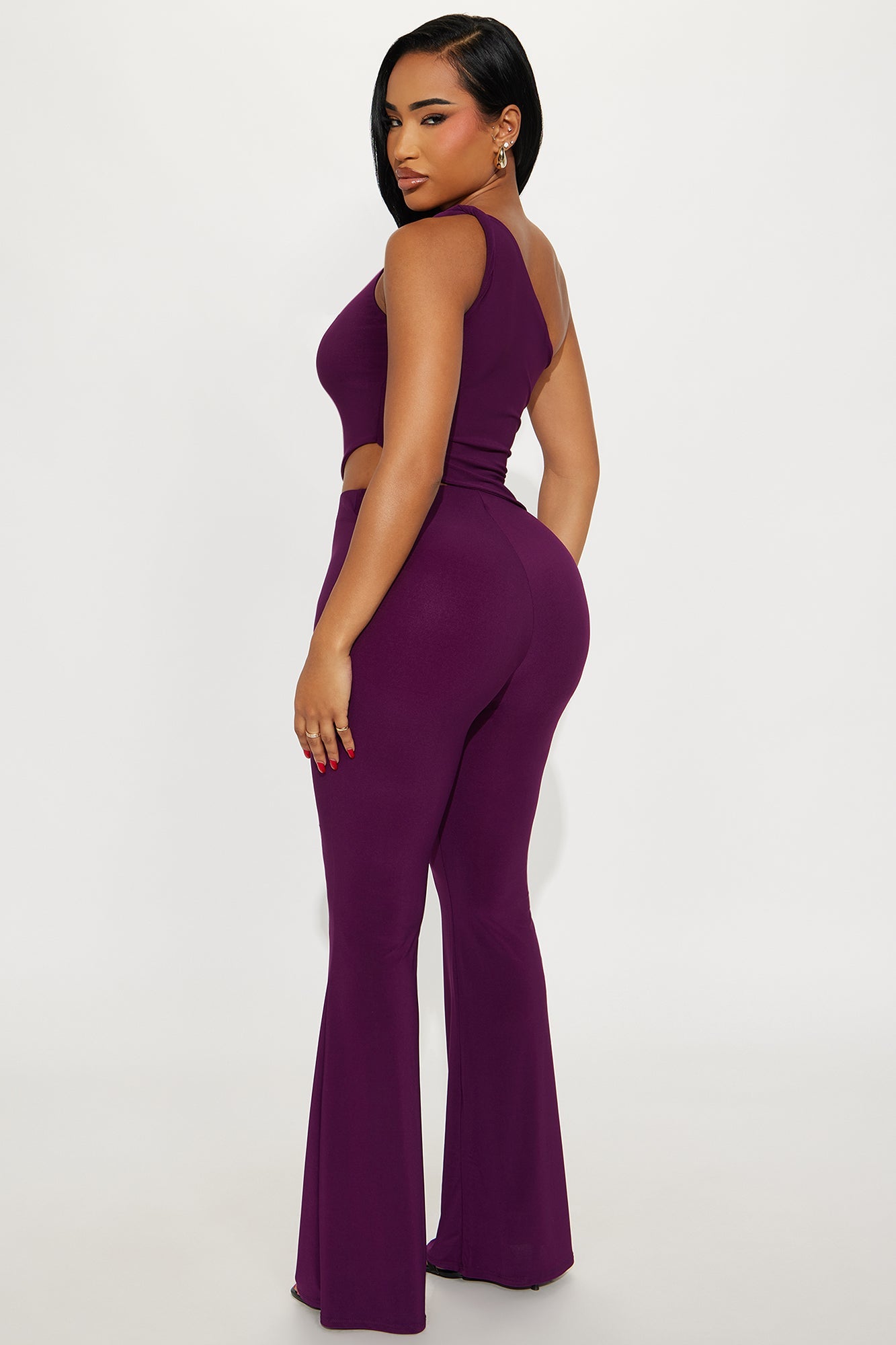 Lisa One Shoulder Pant Set - Plum 
