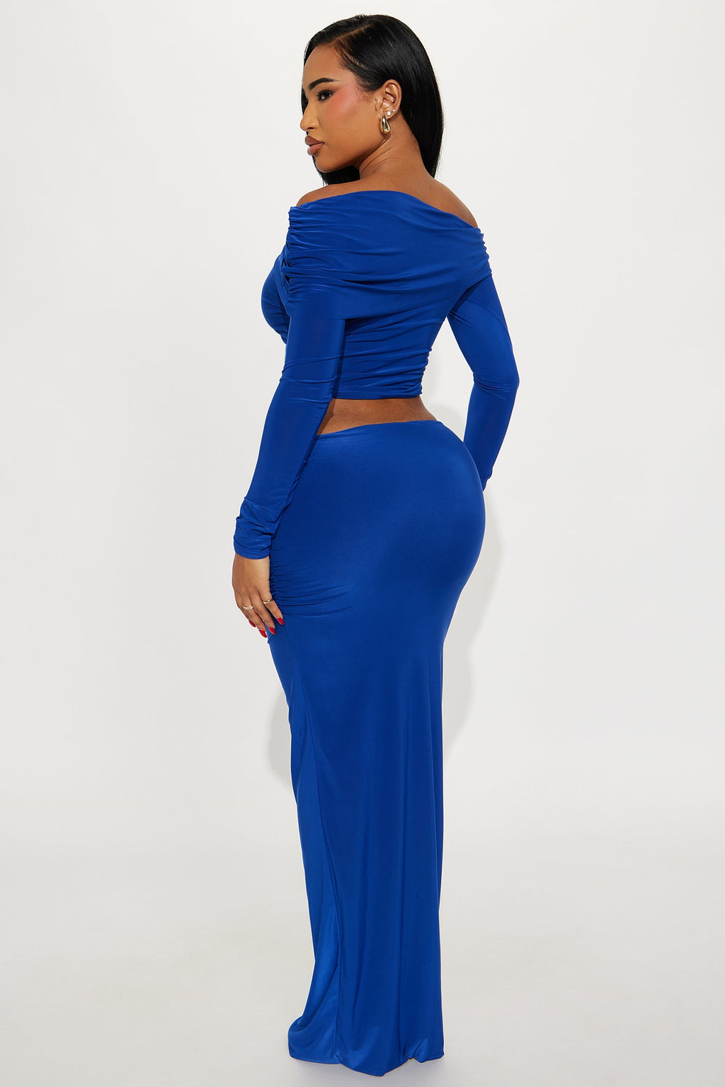 A Special Moment Draped Long Sleeve Maxi Skirt Set - Royal
