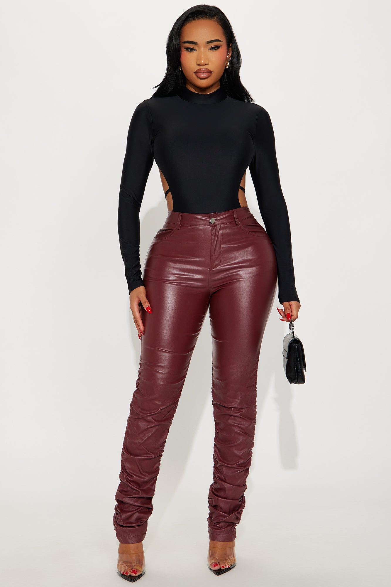 Can't Stand You Faux Leather Stacked Skinny Pant - Wine