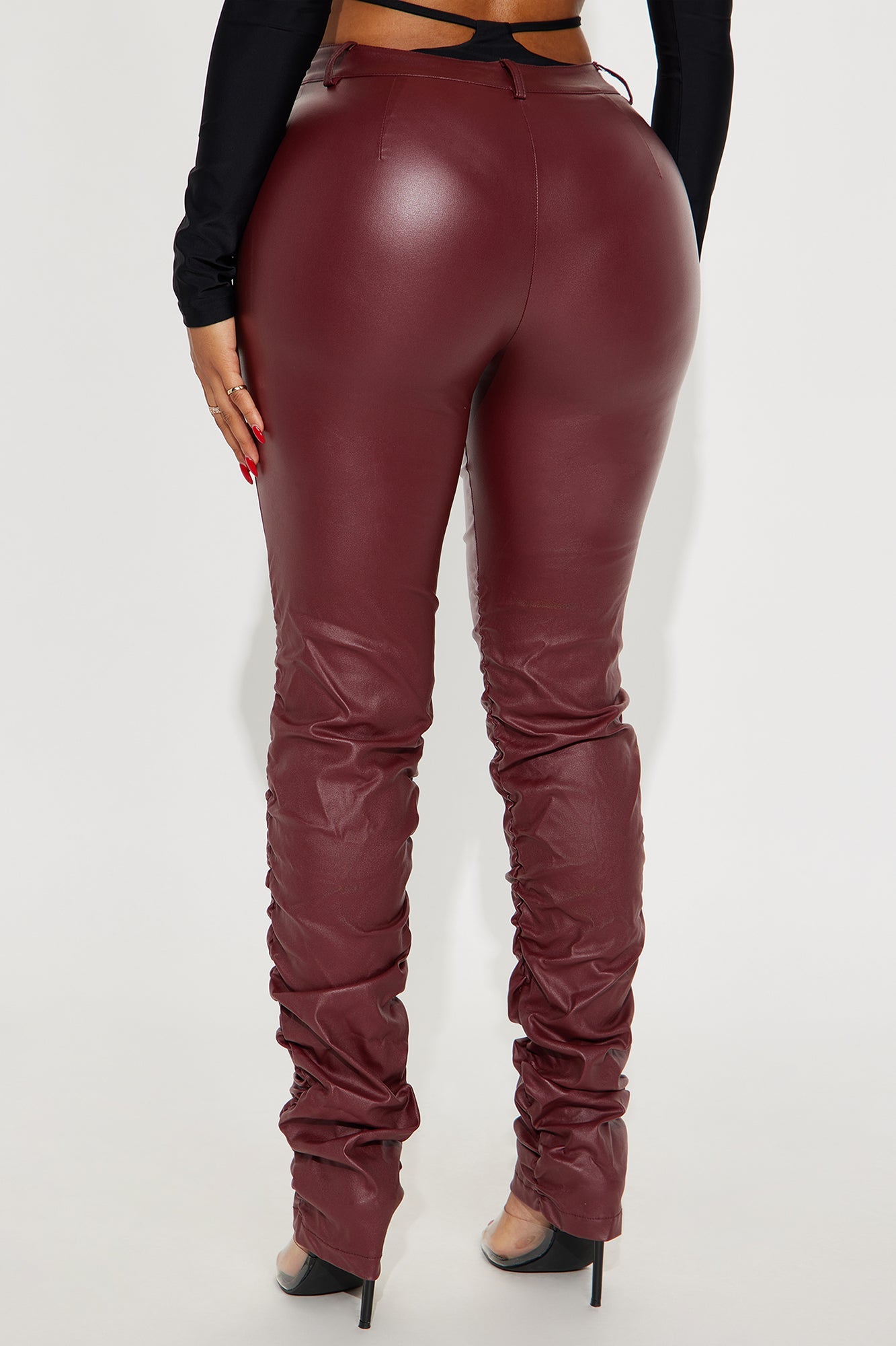Can't Stand You Faux Leather Stacked Skinny Pant - Wine