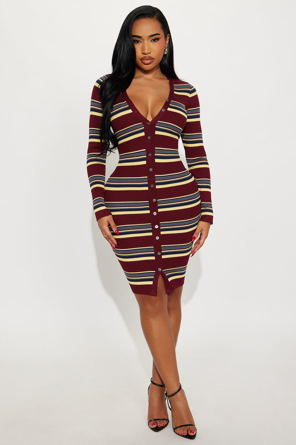 Noa Sweater Midi Dress  - Burgundy/combo