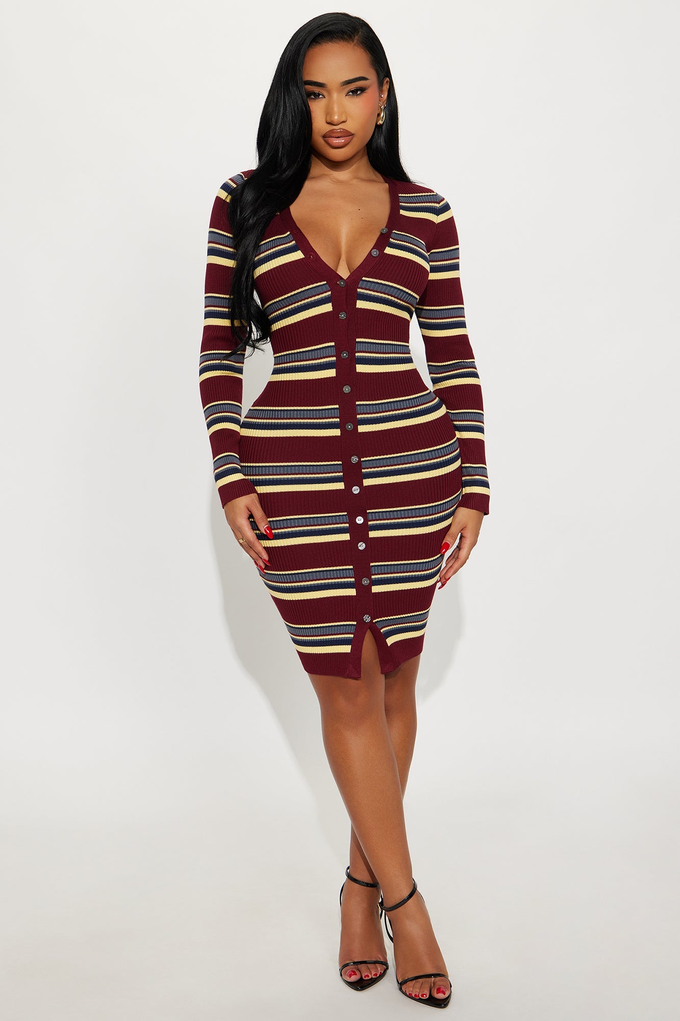 Noa Sweater Midi Dress  - Burgundy/combo