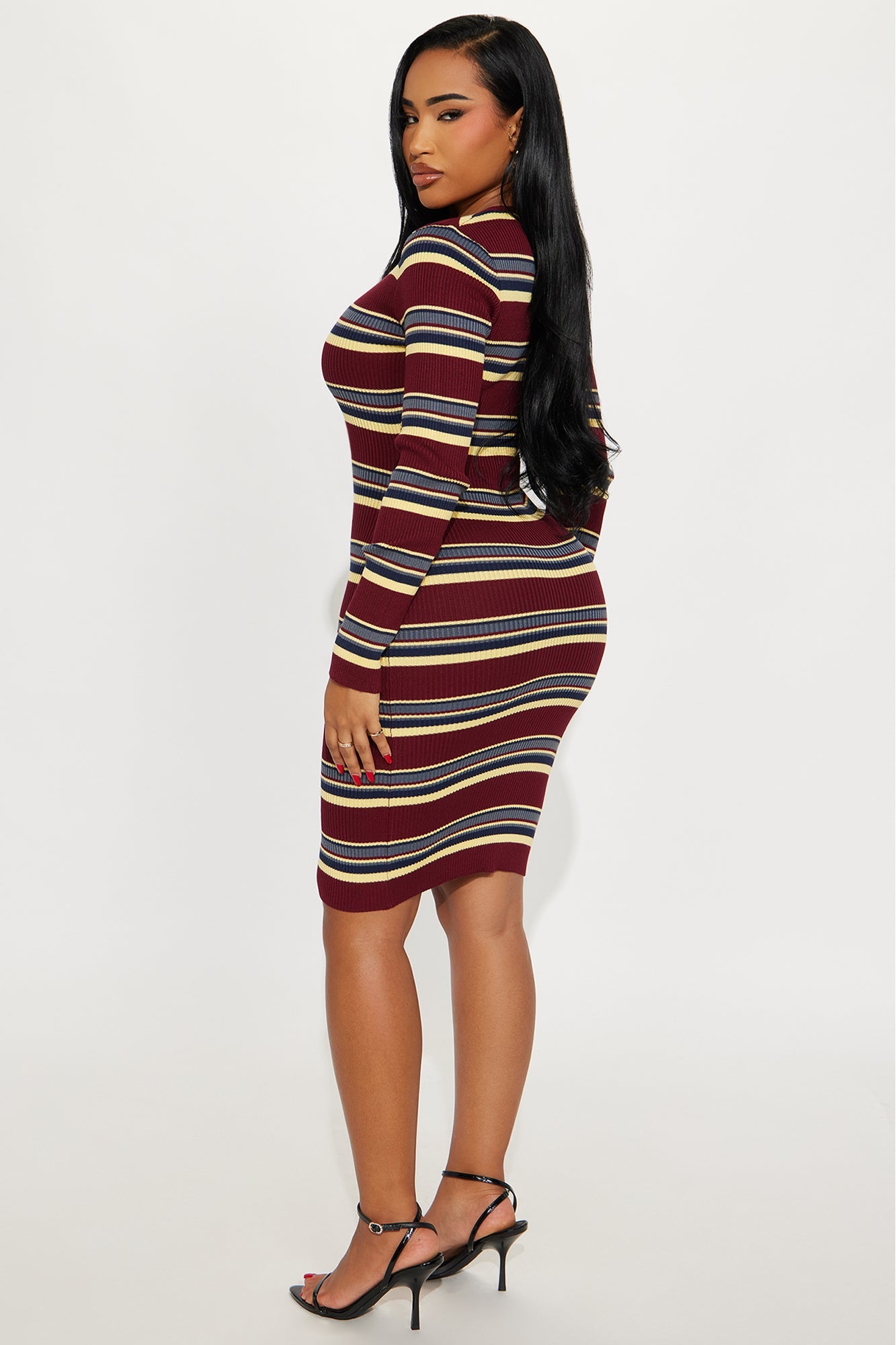 Noa Sweater Midi Dress  - Burgundy/combo