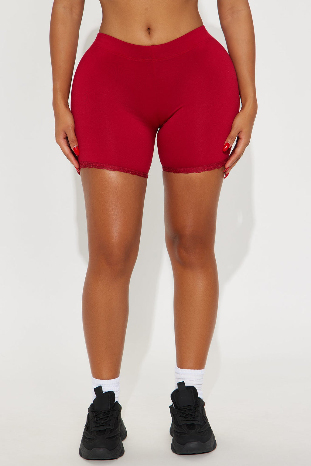 Camille Lace Trim Biker Short  - Red
