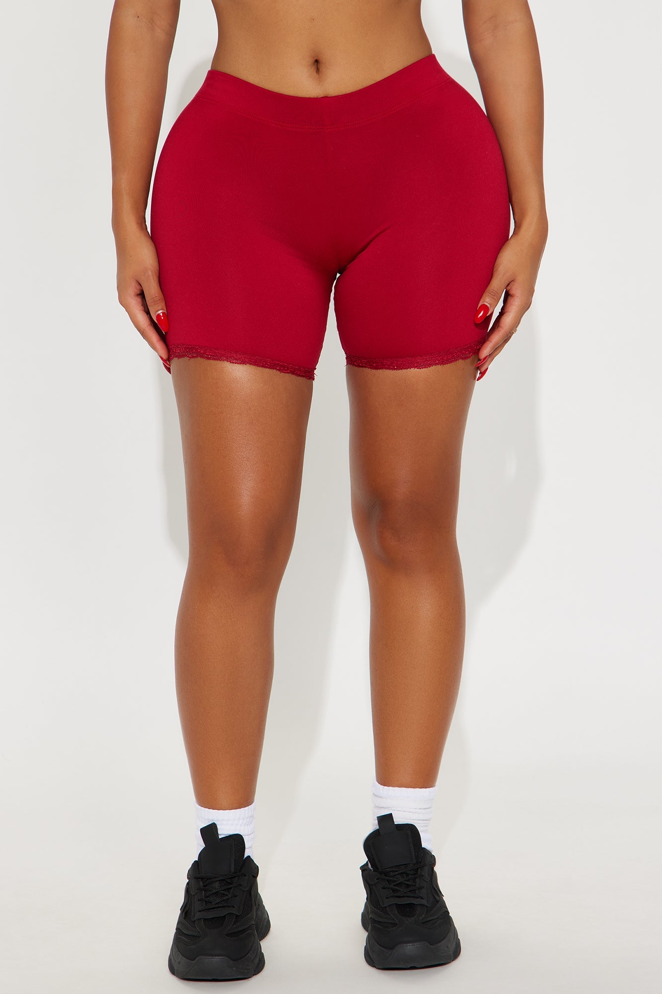 Camille Lace Trim Biker Short  - Red