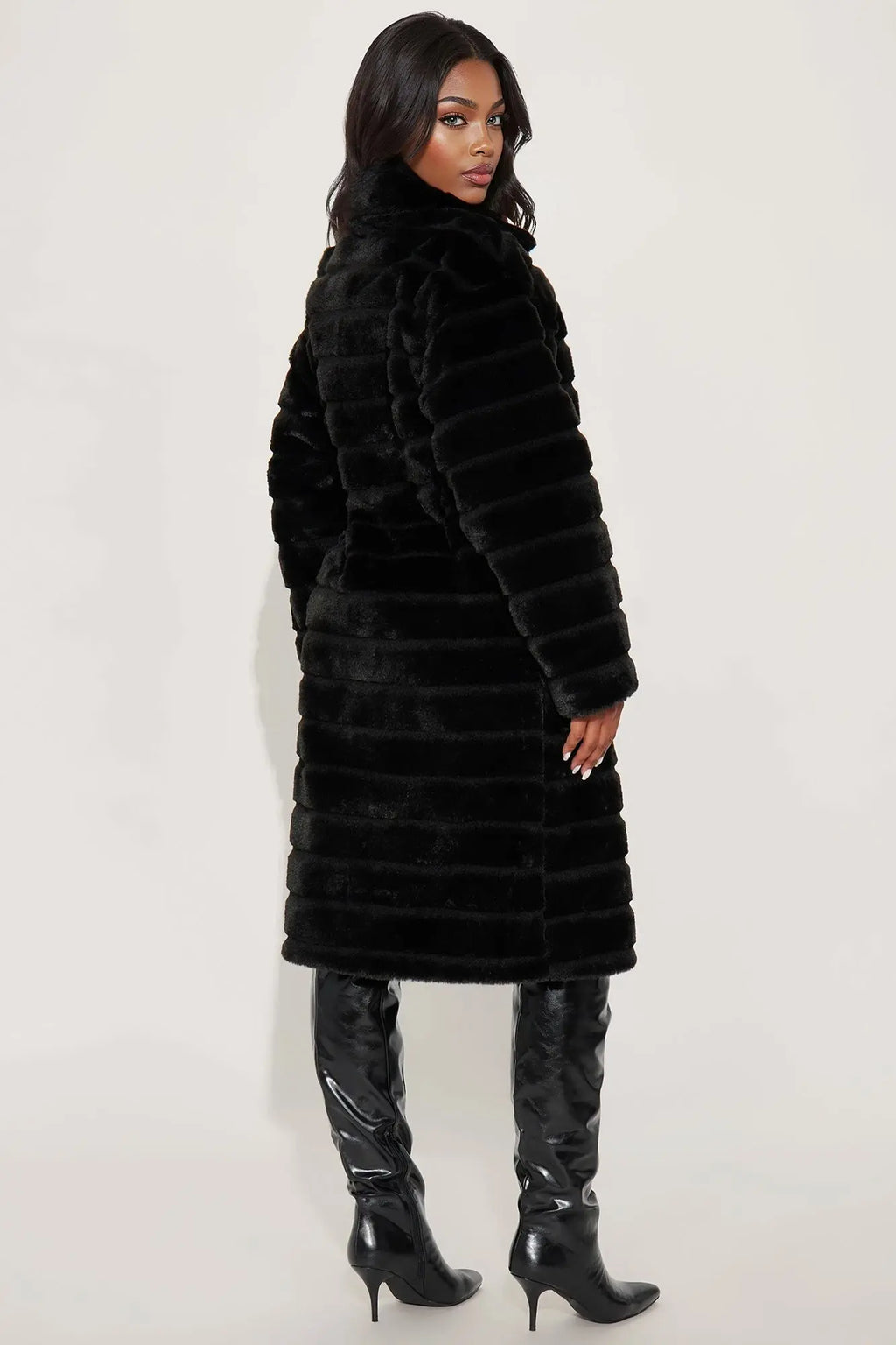Paloma Faux Fur Trench Coat - Black 