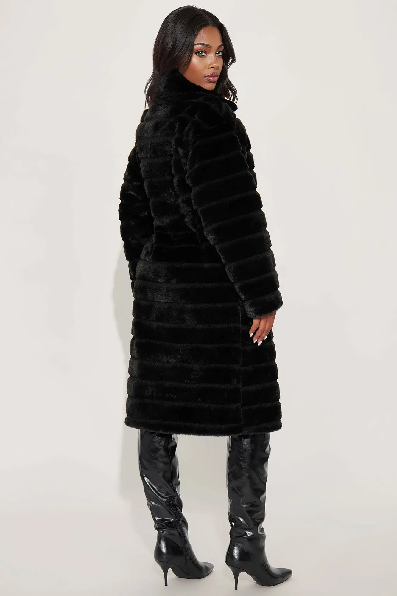 Paloma Faux Fur Trench Coat - Black 
