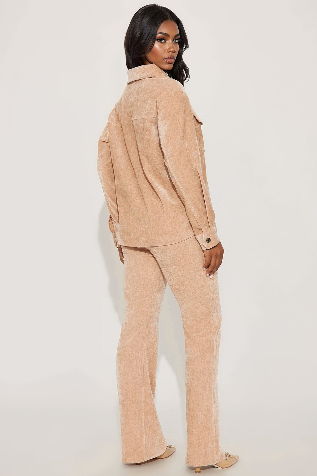 Corrina Velvet Shacket Pant Set - Taupe 