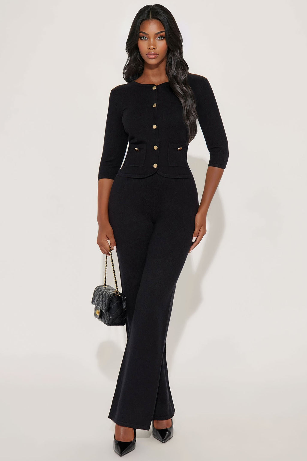 Valerie Sweater Pant Set - Black 