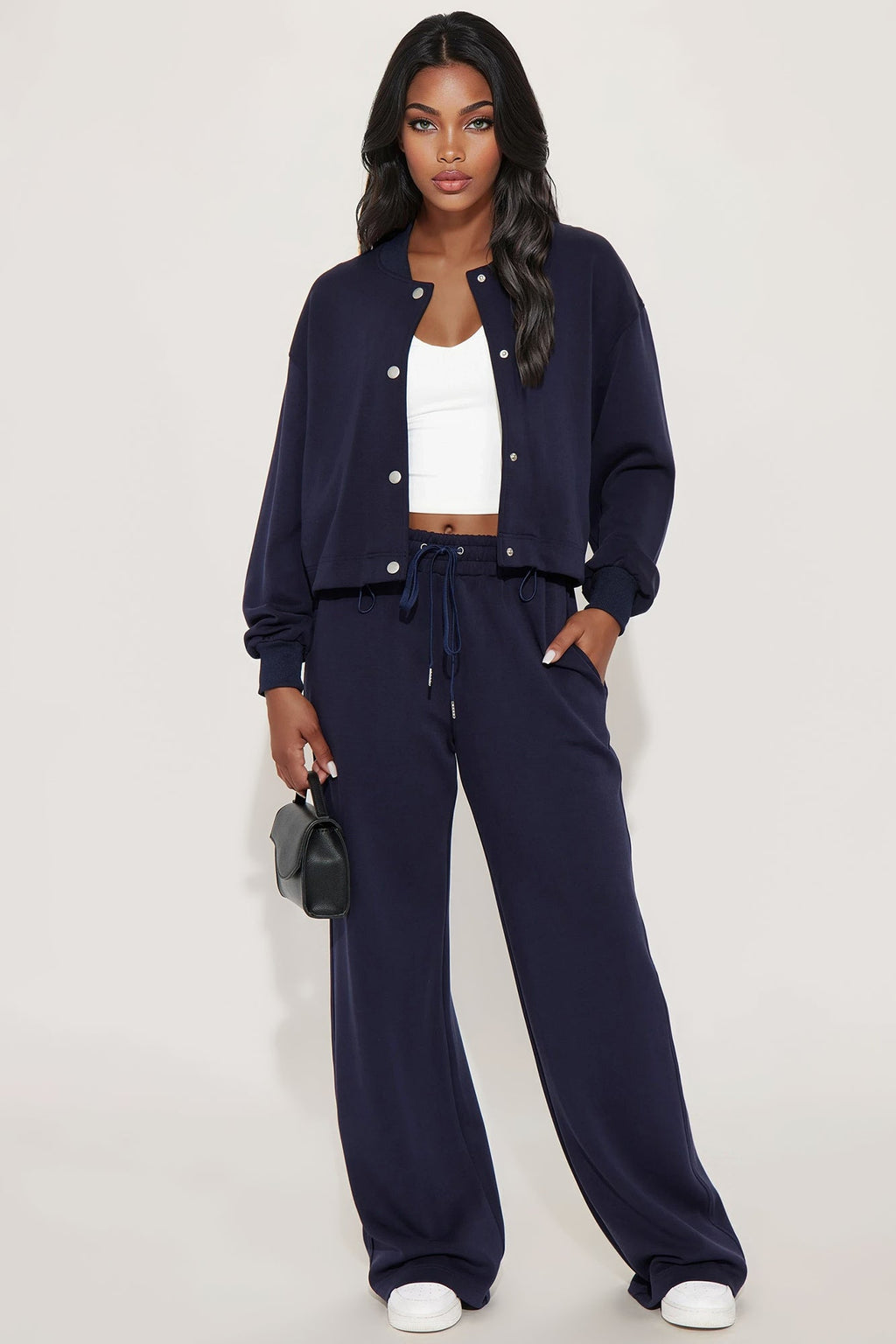 Set The Pace Scuba Pant Set - Navy
