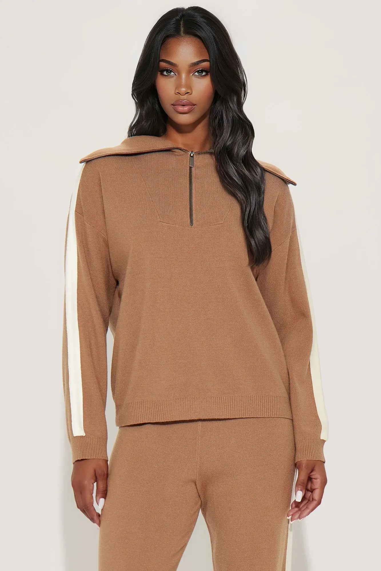 Carmen Quarter Zip Sweater Pant Set - Mocha 