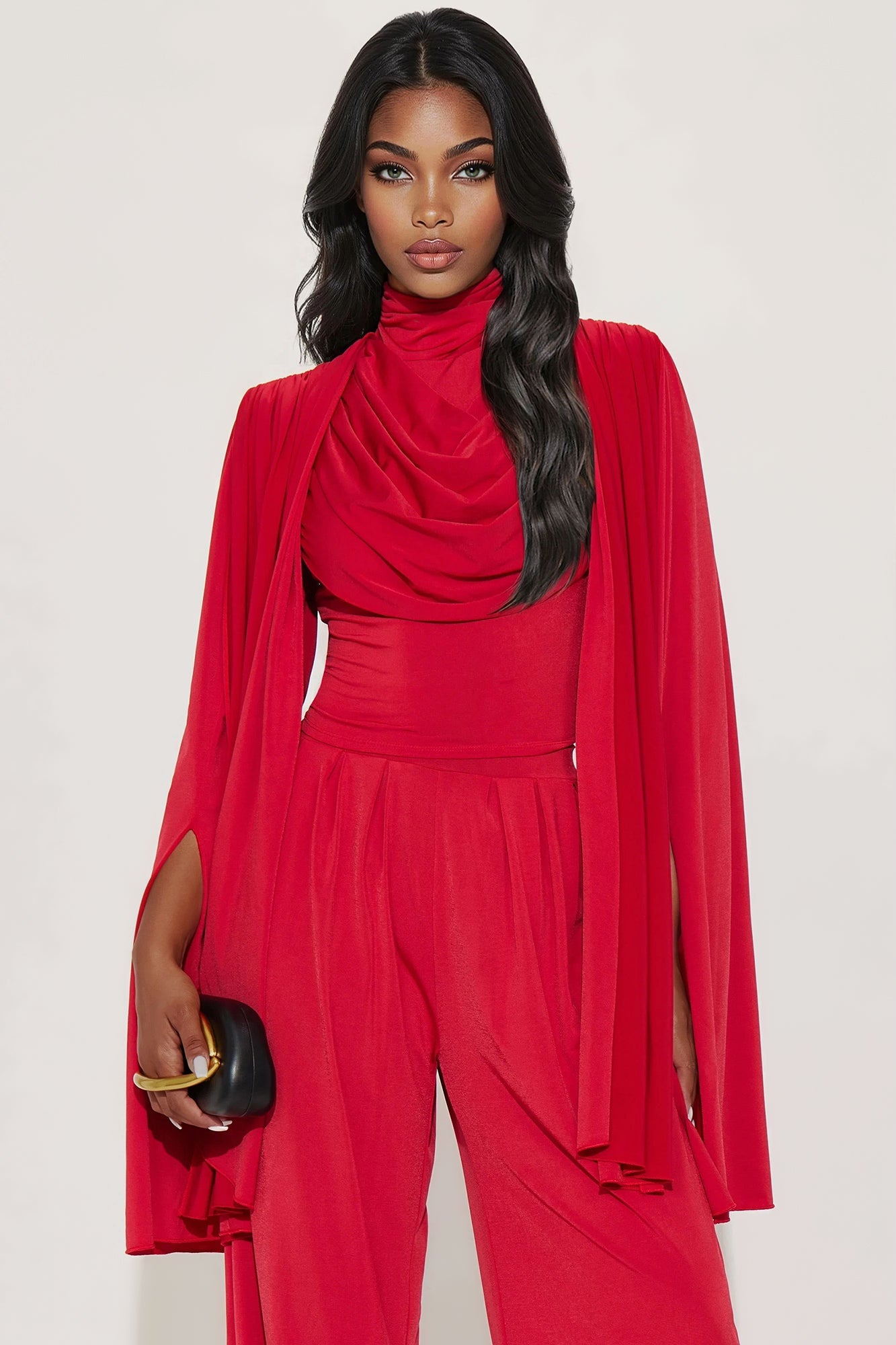 Gemma Draped Wide Leg Pant Set - Red