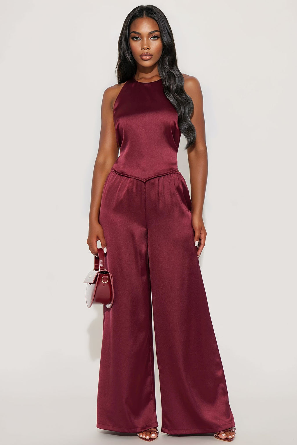 Sierra Backless Halter Pant Set - Burgundy 