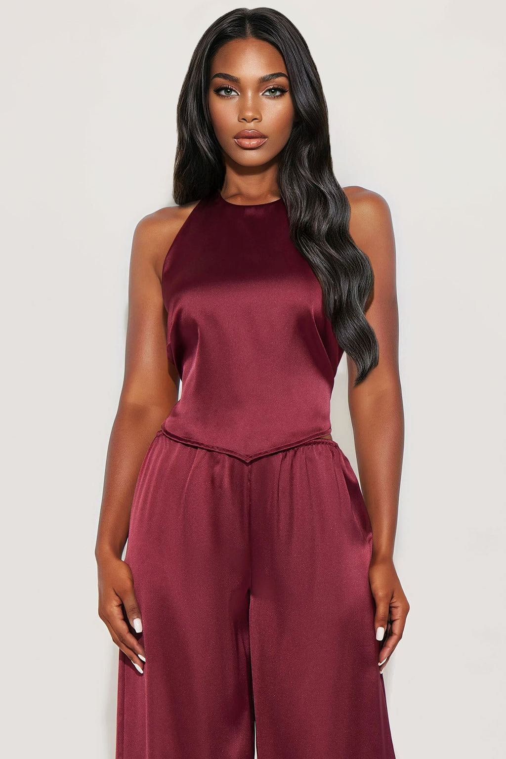 Sierra Backless Halter Pant Set - Burgundy 