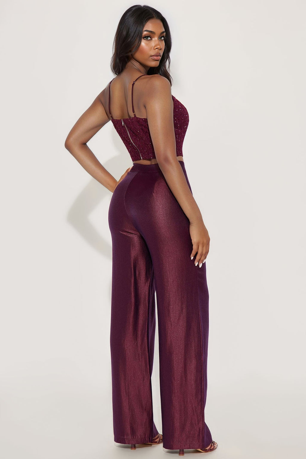 Reflected In Your Eyes Embellished Pant Set - Burgundy 