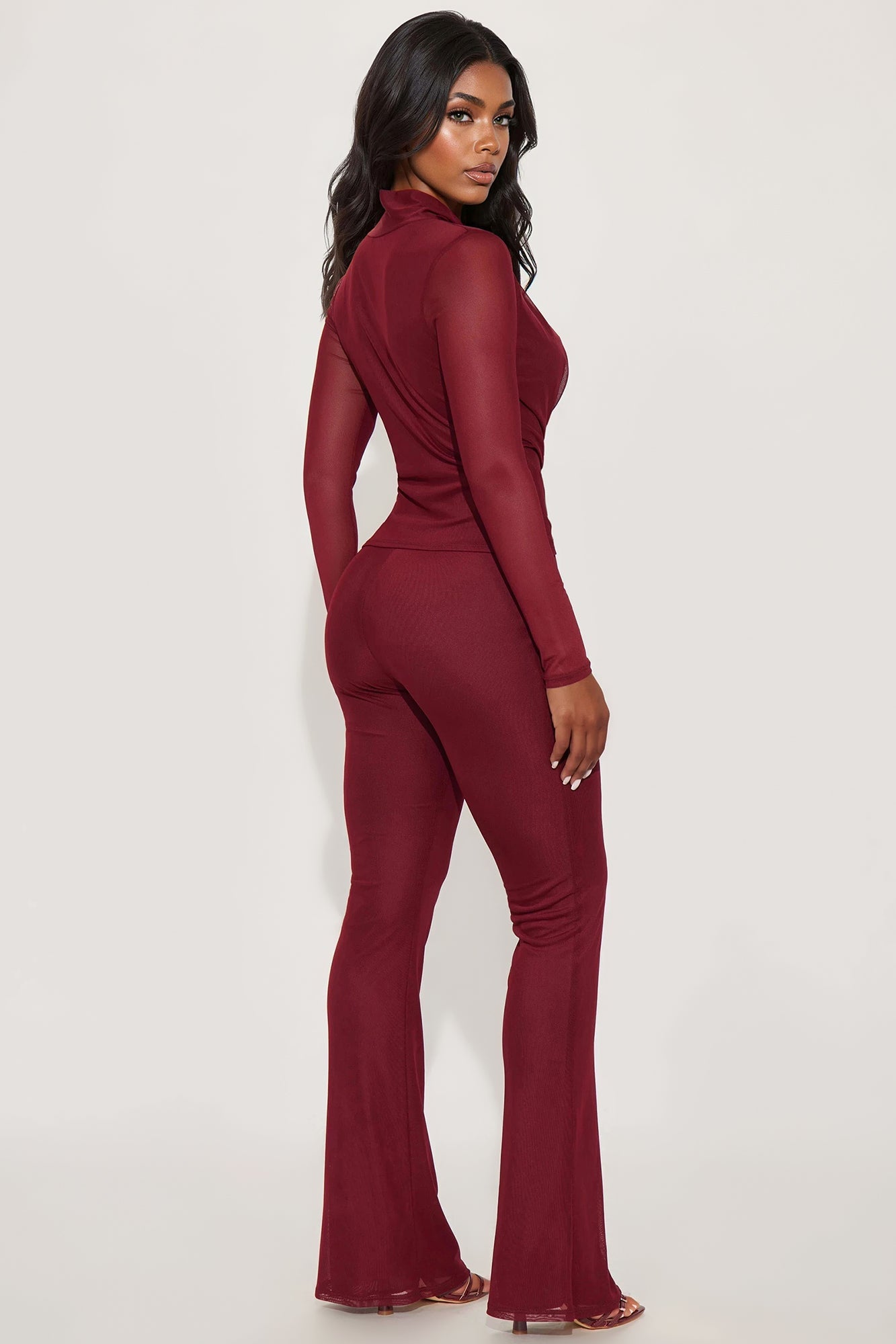 Maya Cowl Neck Scarf Top And Pant Set - Burgundy 
