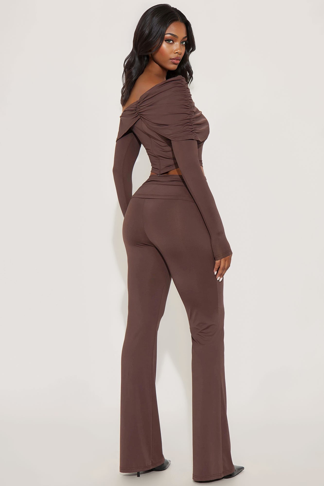 Athena Off Shoulder Pant Set - Chocolate 