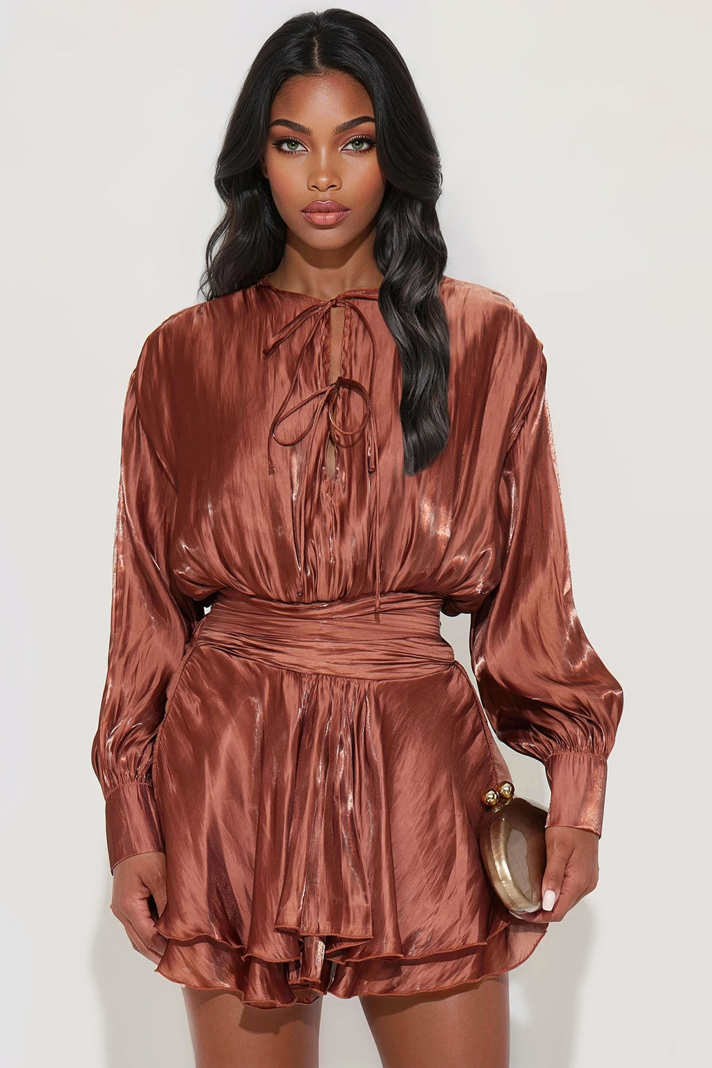 Binx Satin Mini Dress - Chocolate