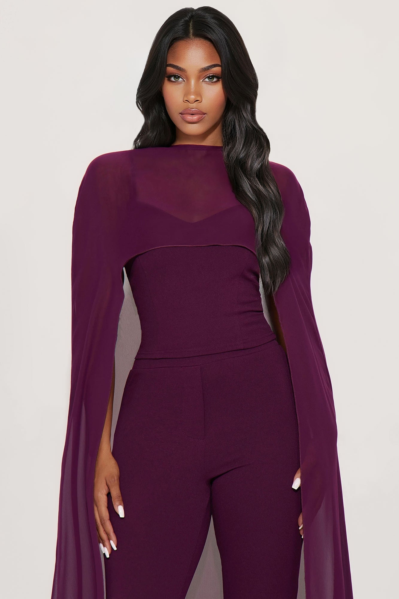 Amberly Draped 3 Piece Pant Set - Wine 