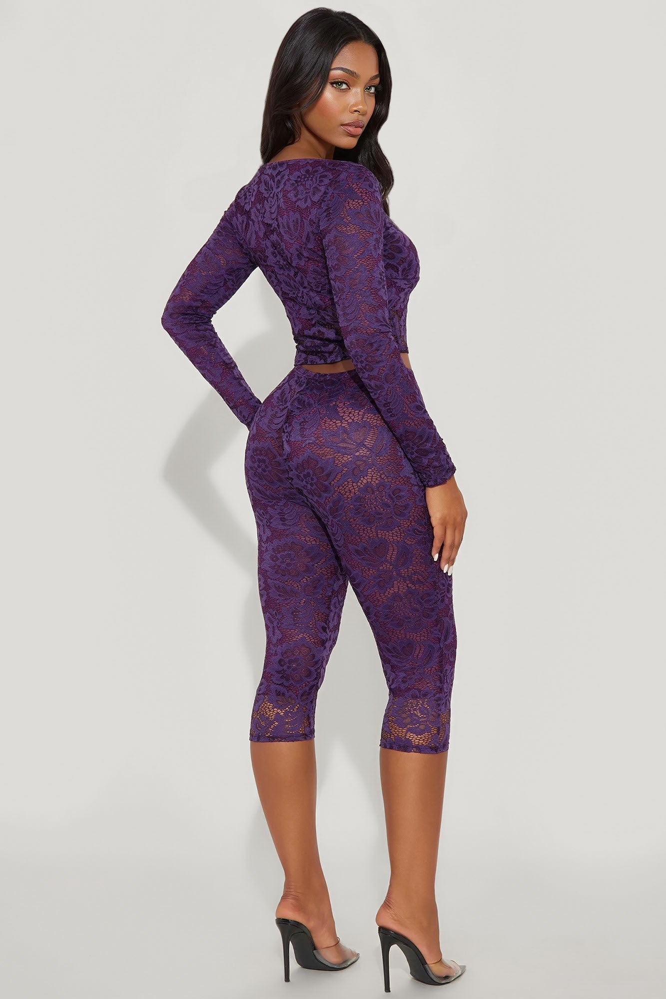Victoria Lace Long Sleeve Capri Set - Plum 