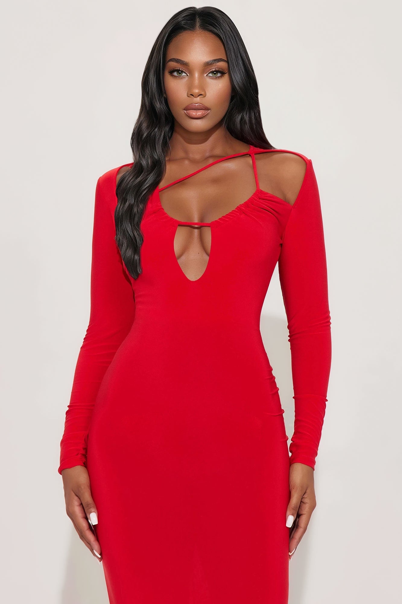 Caught You Staring Strappy Maxi Dress - Red