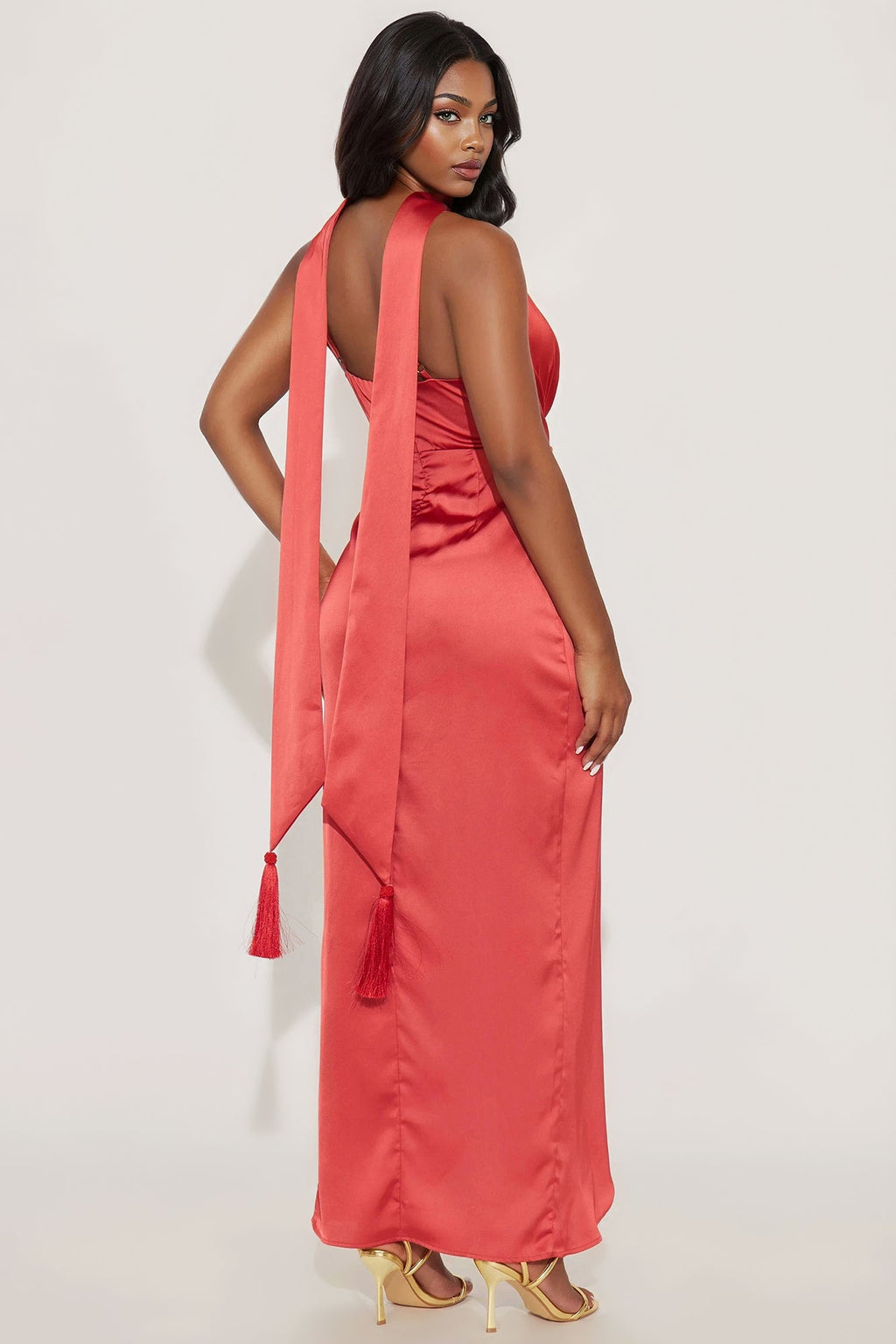 Poppy Scarf Satin Gown - Marsala