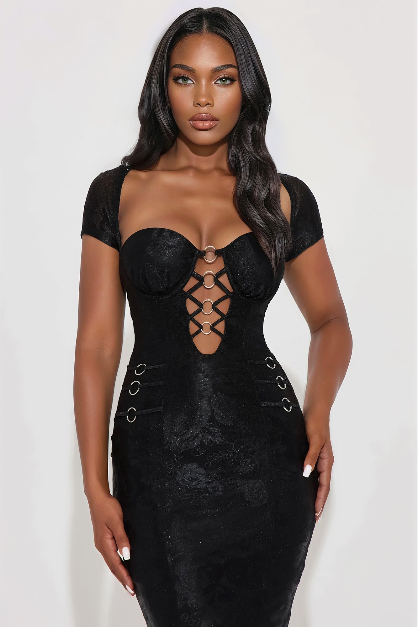 Liliana Lace Midi Dress - Black