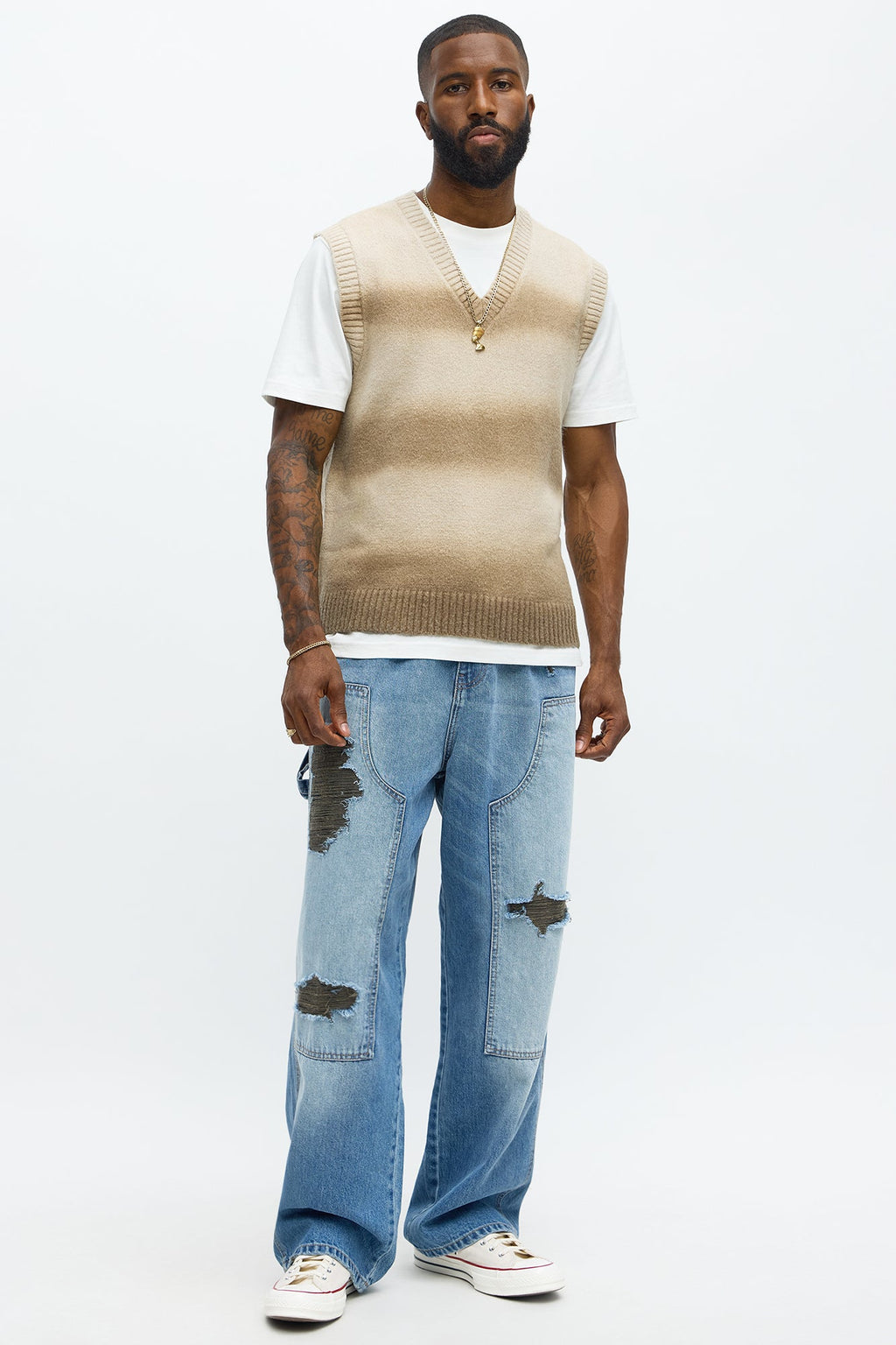 Mohair Like Sweater Vest - Tan/Multi