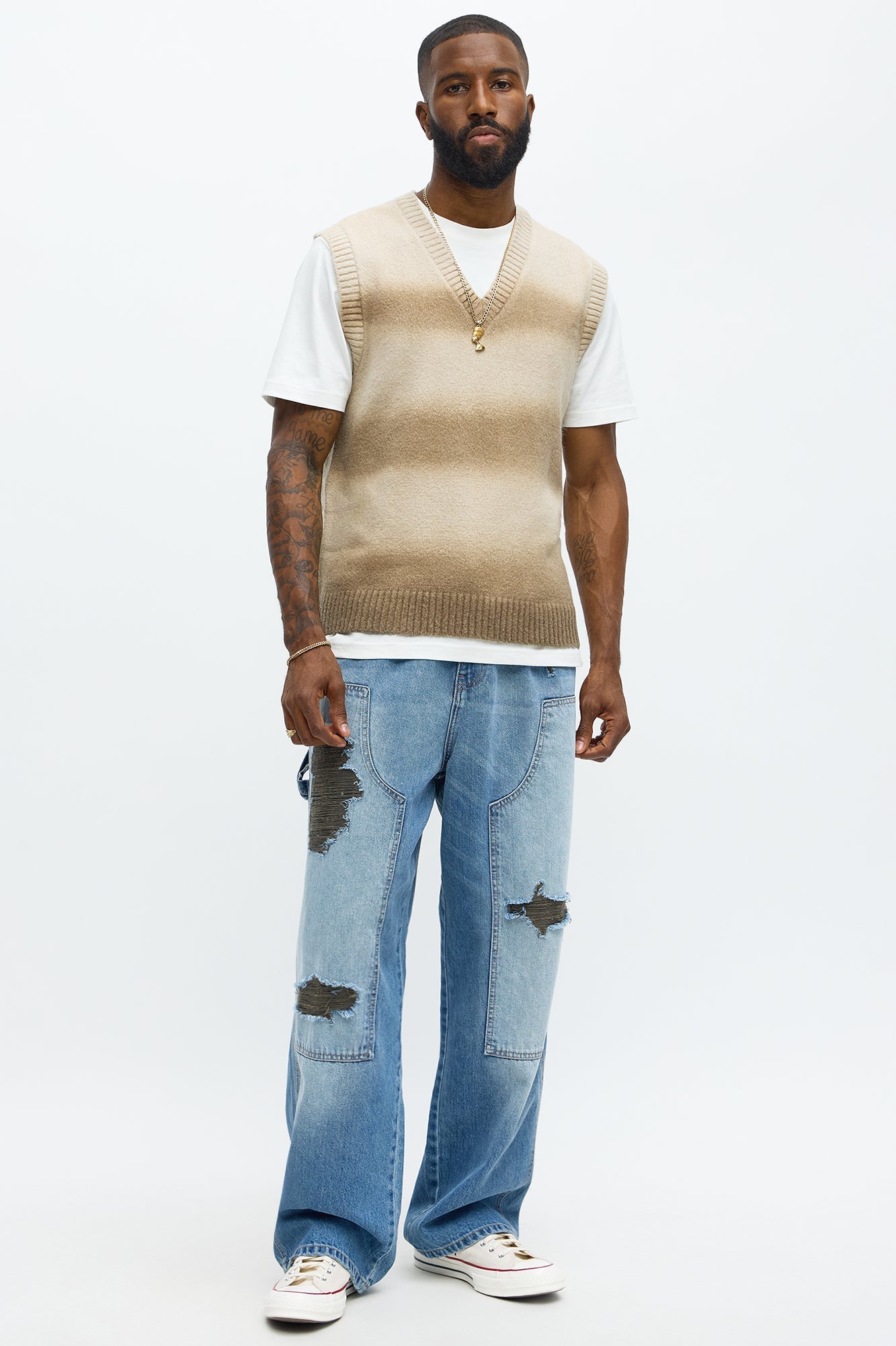 Mohair Like Sweater Vest - Tan/Multi