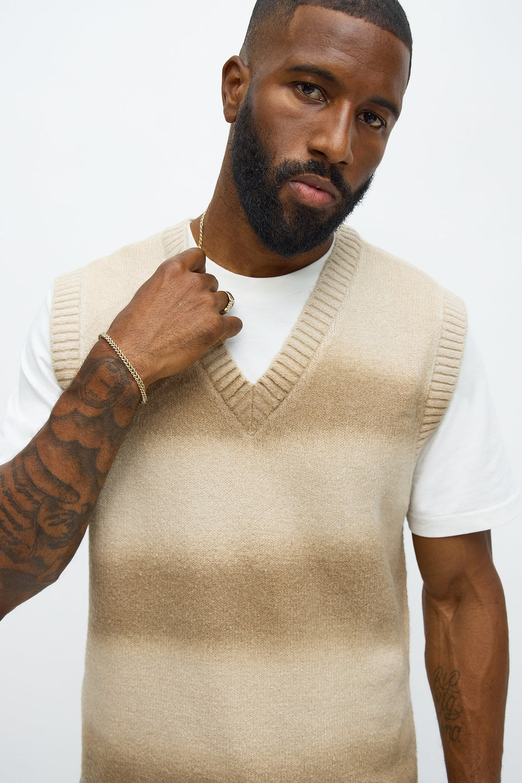 Mohair Like Sweater Vest - Tan/Multi