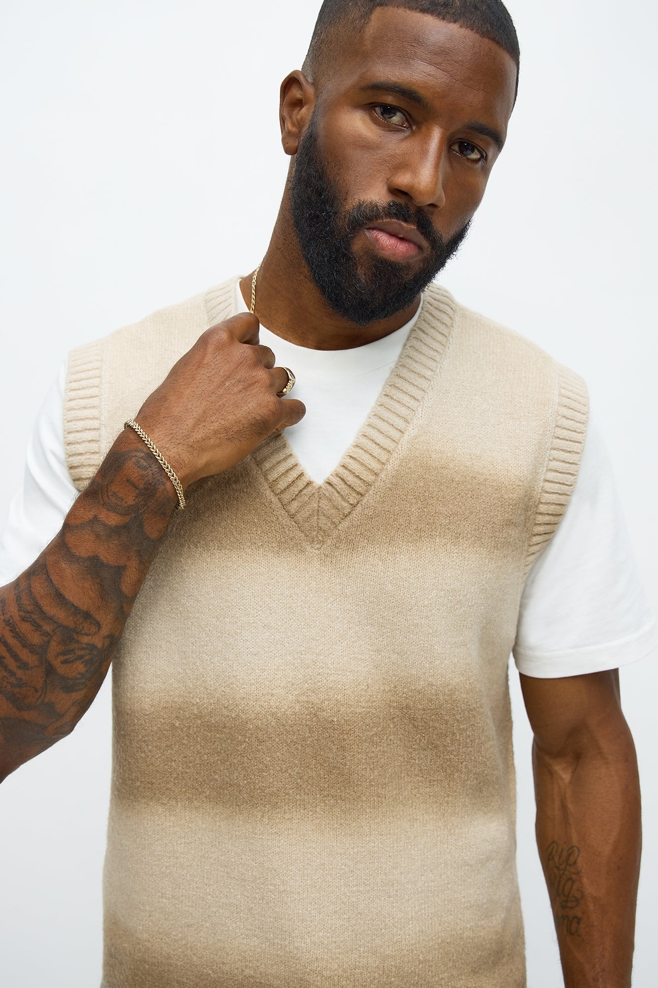 Mohair Like Sweater Vest - Tan/Multi