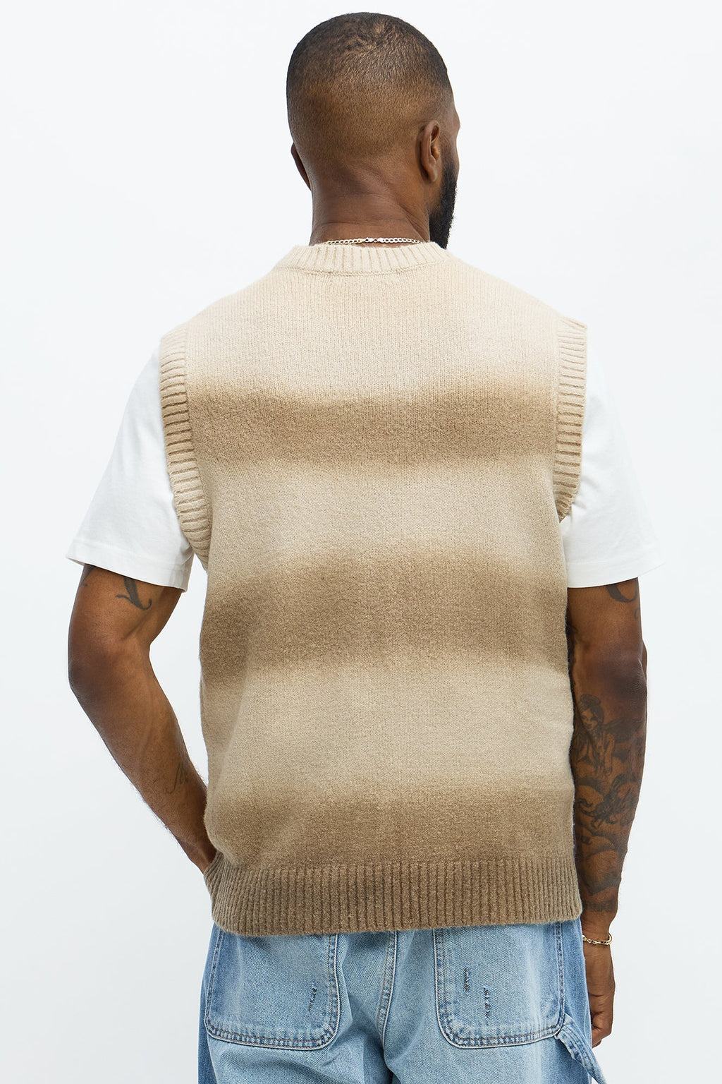 Mohair Like Sweater Vest - Tan/Multi