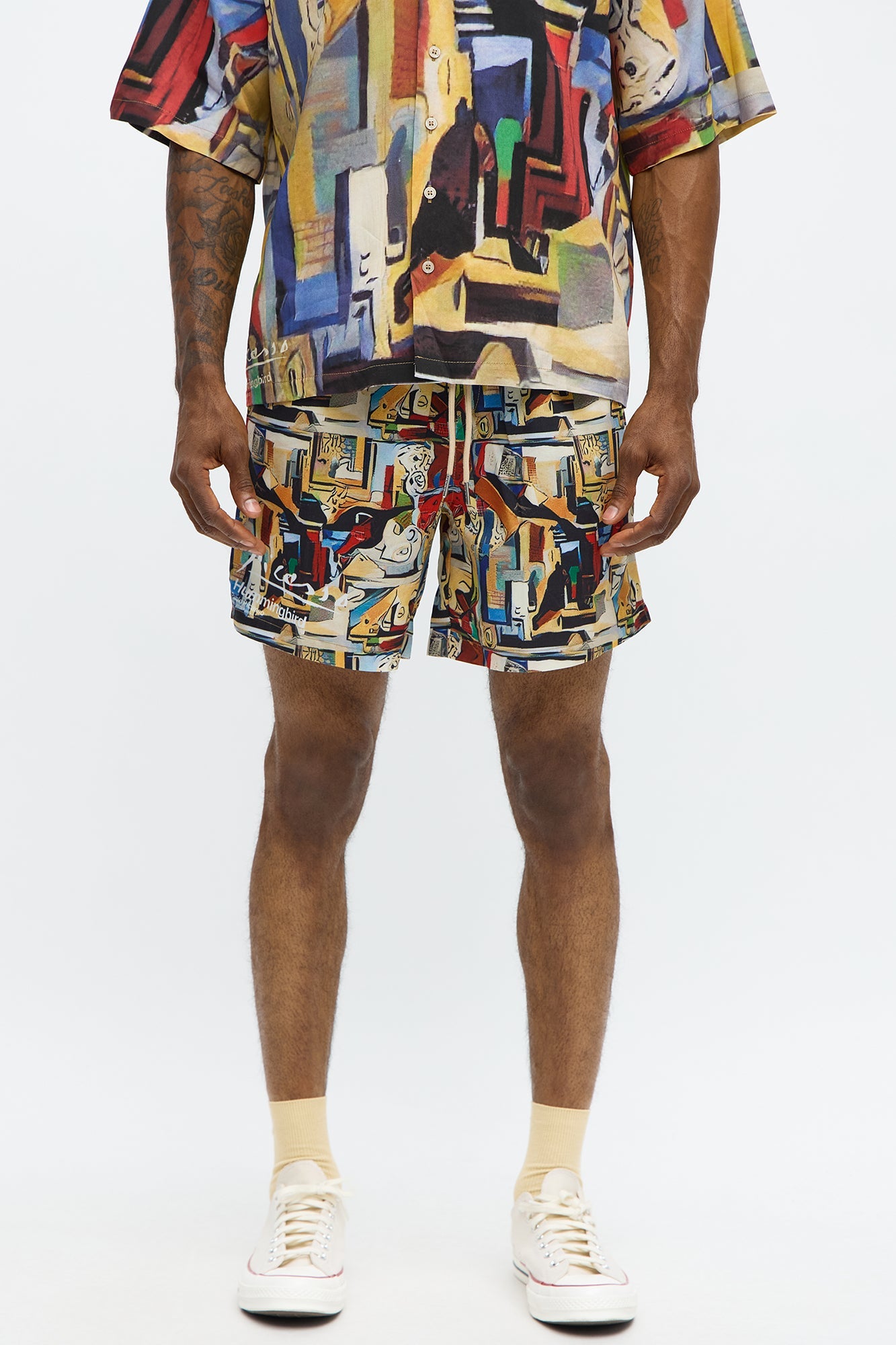 Relaxed Picasso A La Hummingbird  Shorts - Multi Color