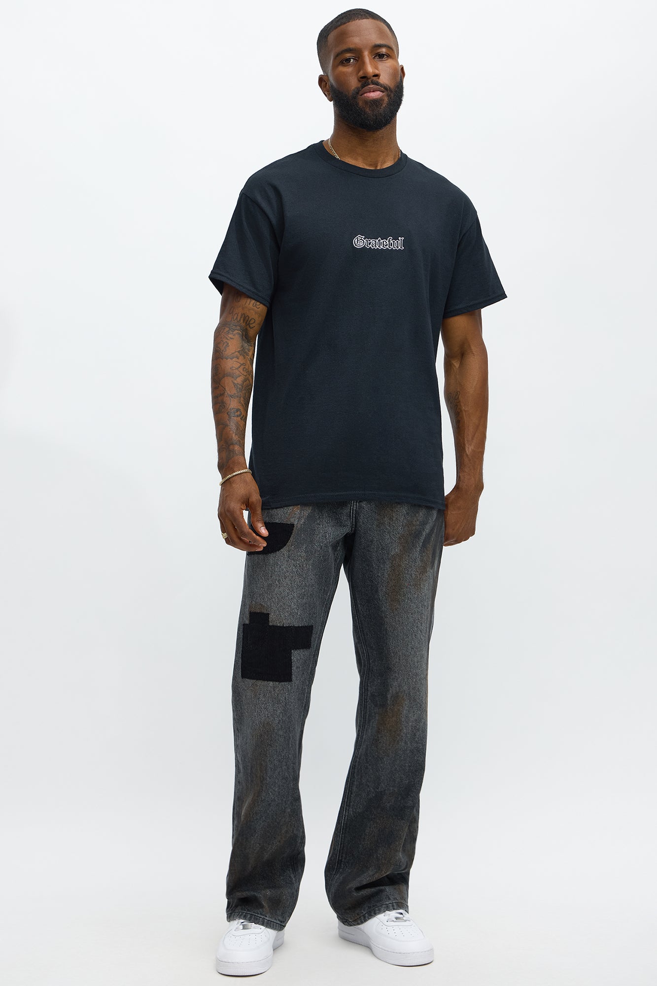 Stacked Slim Flare Patch Here Distressed Jeans - Black Wash