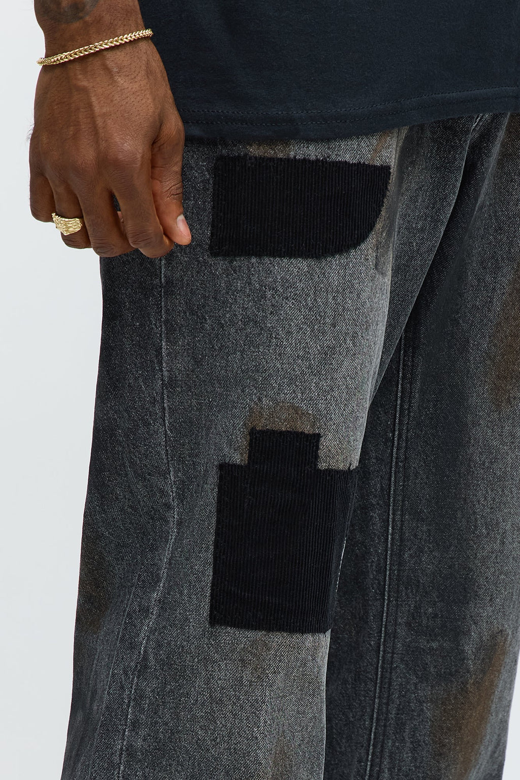 Stacked Slim Flare Patch Here Distressed Jeans - Black Wash