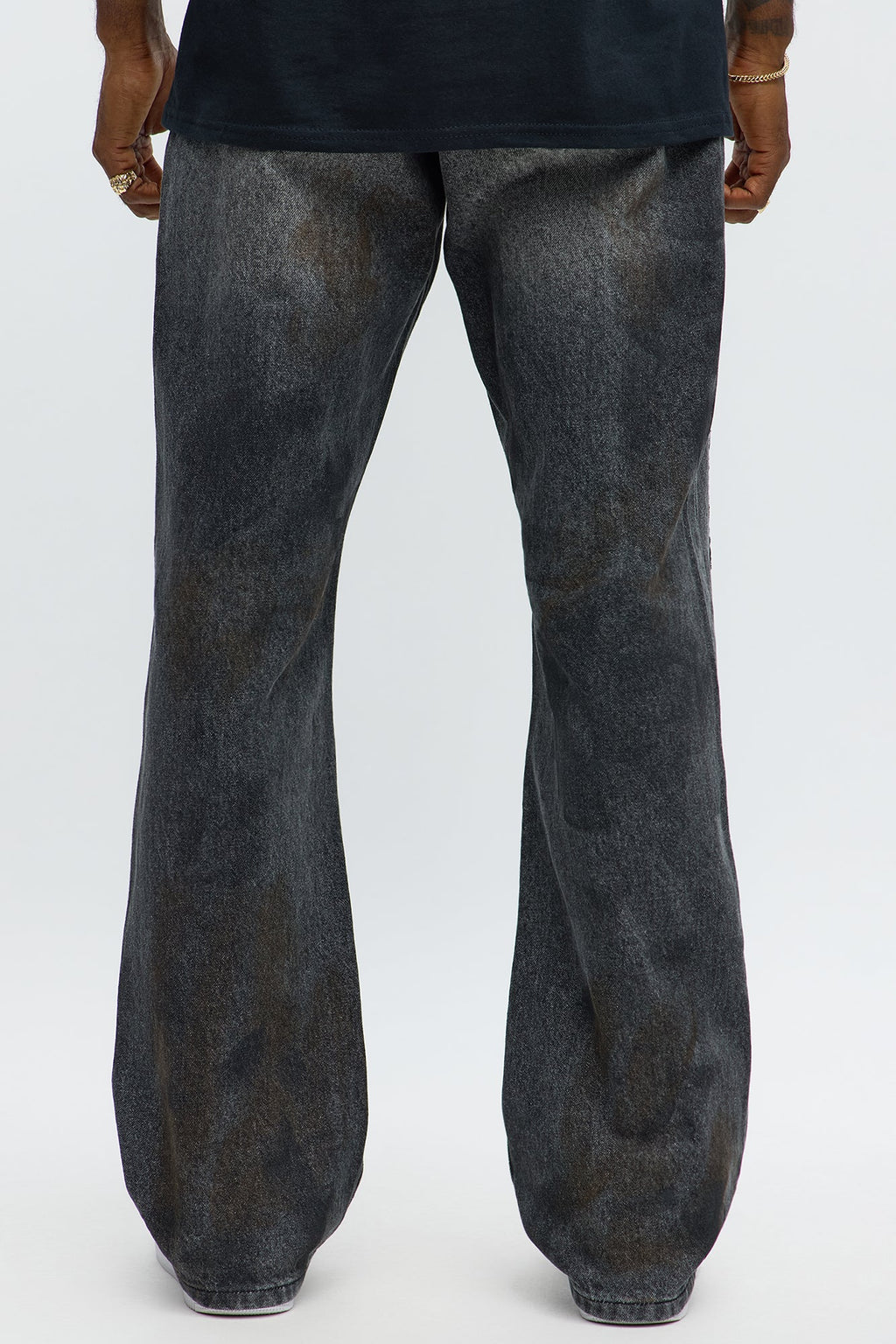 Stacked Slim Flare Patch Here Distressed Jeans - Black Wash